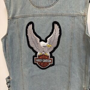 Diamond Plate Harley‎ Davidson Eagle Patch Denim Biker Vest Light Wash Mens M